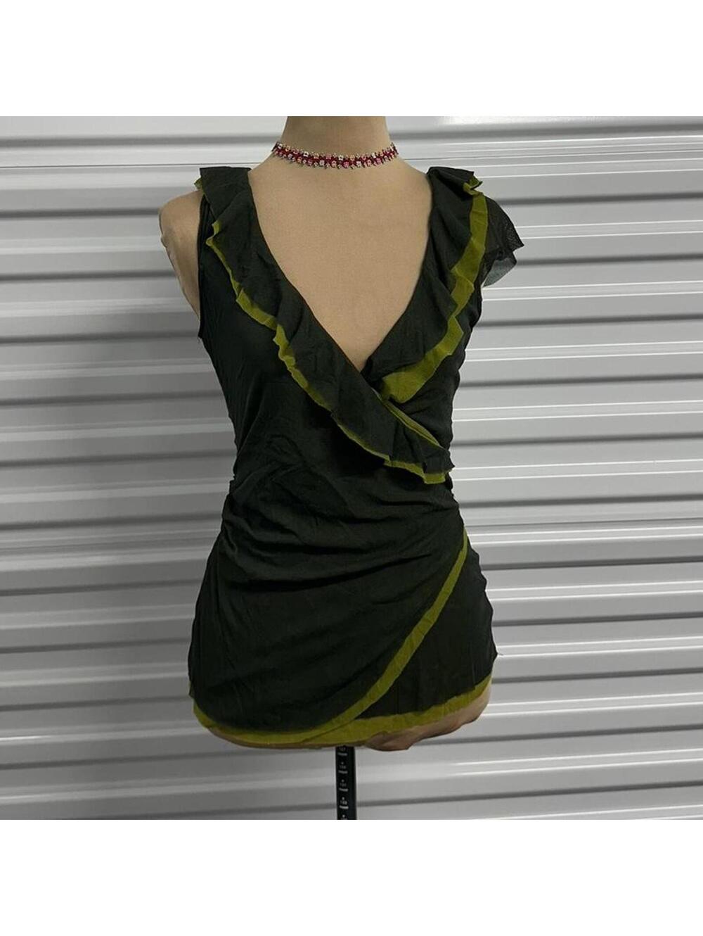 Y2K Vintage green asymmetrical sheer top